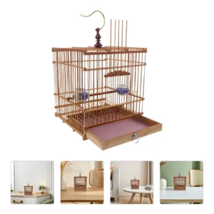 Bamboo Bird Cage: Carbonized Rectangular Habitat For Goldfinches Zosterops Handmade Hanging For Small Birds Vintage Pet
