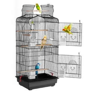 SucceBuy Open Top Large Parrot Bird Cage Hanging Bird Cage for Kinds of Birds Travel Pet Flight Birdcage with Swing and Perch